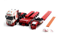 斯堪尼亚拖车 拖板SCANIA R Topline - Nooteboom 4-axle EURO-PX + 2-axle ICP白橙色 静态模型 工程车模型 1202
